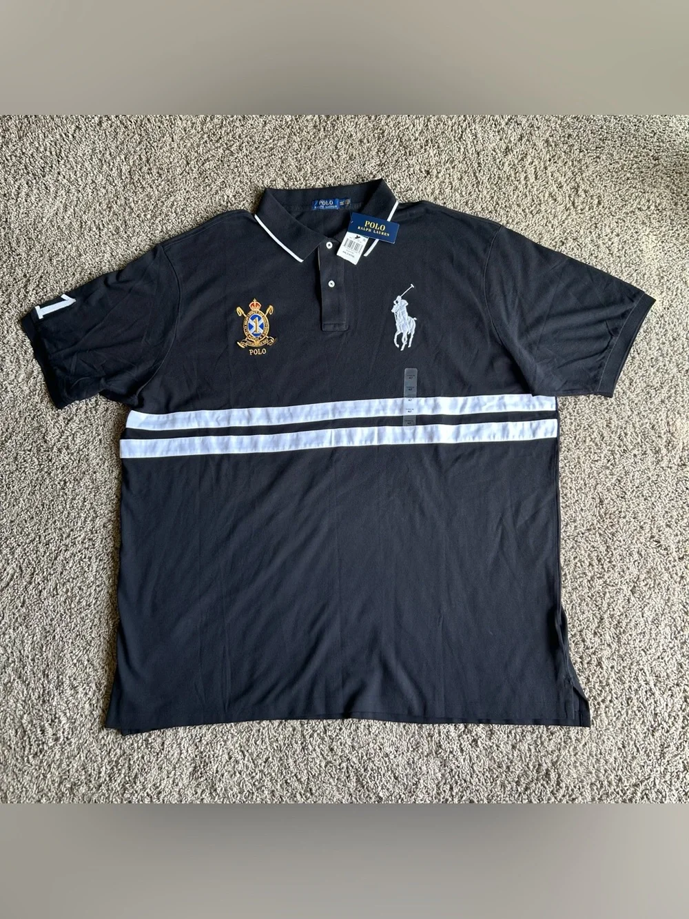 NWT Polo Ralph Lauren Shirt Men 4XL TALL Black Royal Crest Fine Quality Big Pony